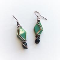 Earrings - green Czech glass by Mae Stoll