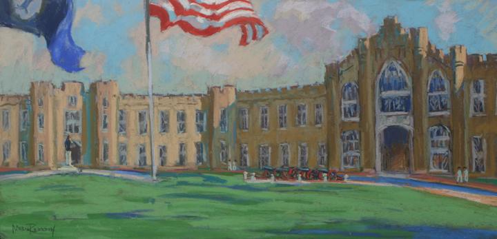 VMI Barracks with Parade Flags by Maria Reardon